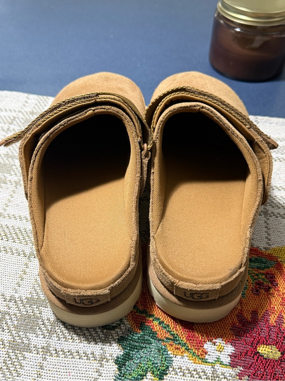 UGG women’s Suede Tan Slip-On Clog with Hook-and-Loop Stra - Picture 3 of 5